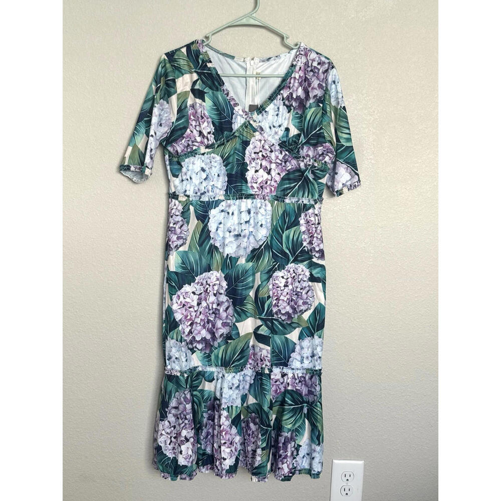 Aofur Floral Midi Dress with Ruffle Hem – Size XL – NWT‎
